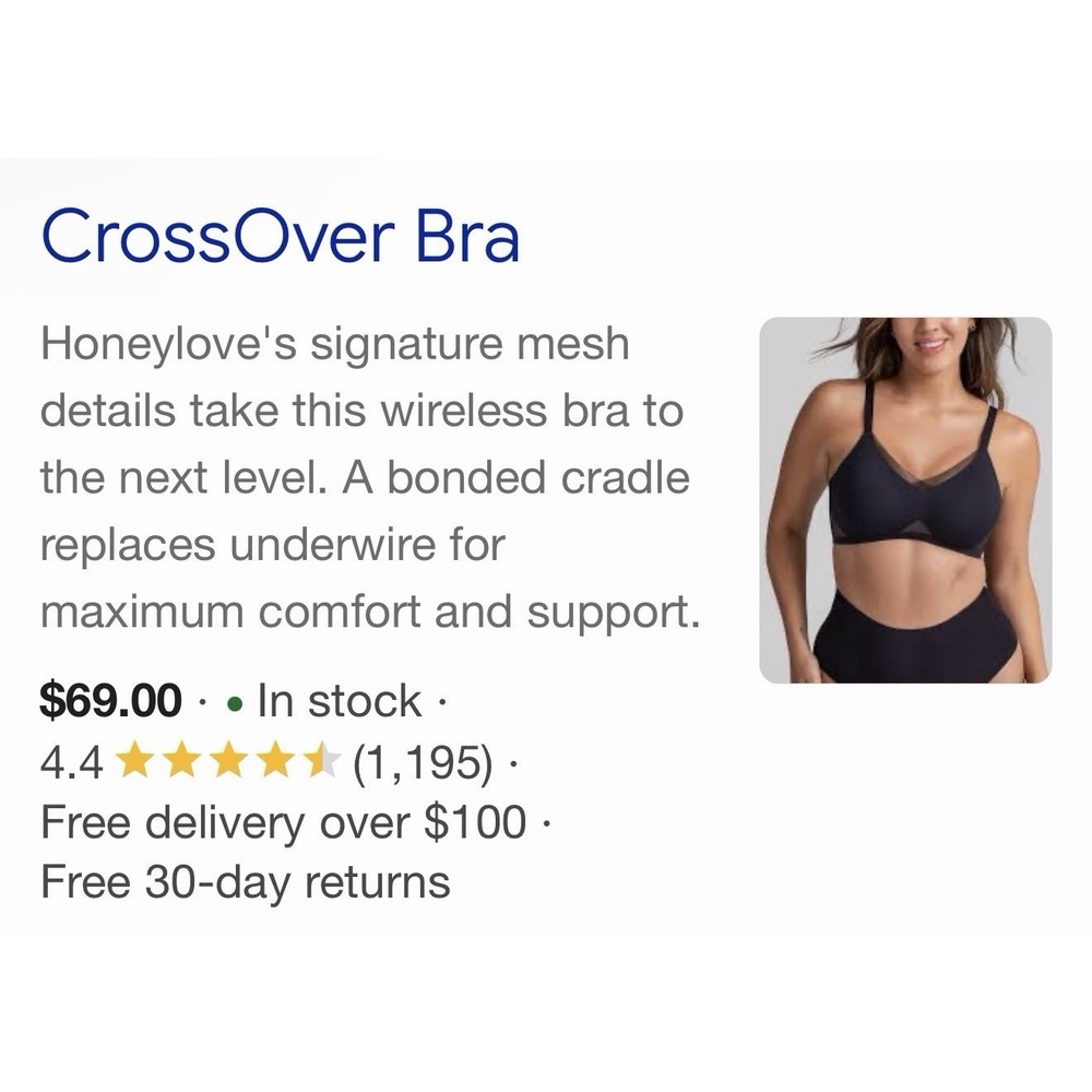 HONEYLOVE CrossOver Wireless Bra Sz XS Smoothing Lift Black Mesh Worn Once Soft! - Picture 11 of 11